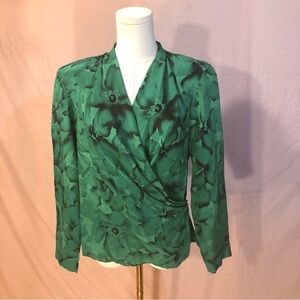 Vintage 80’s Jaclyn Smith Green Floral Blouse Long Sleeve Size Medium